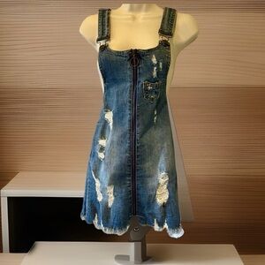 Distressed denim overall dress DOLLHOUSE size 3